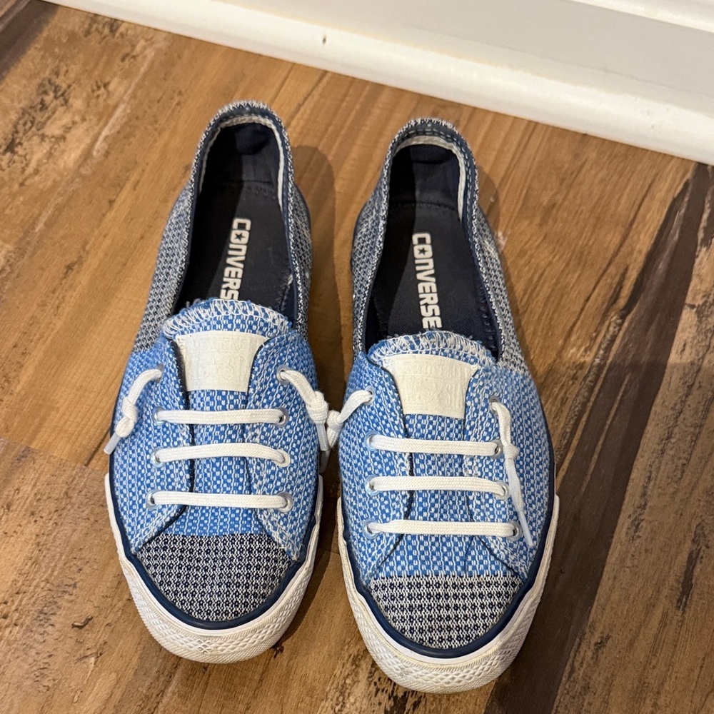 Converse Light Blue and White Knit Slip-Ons